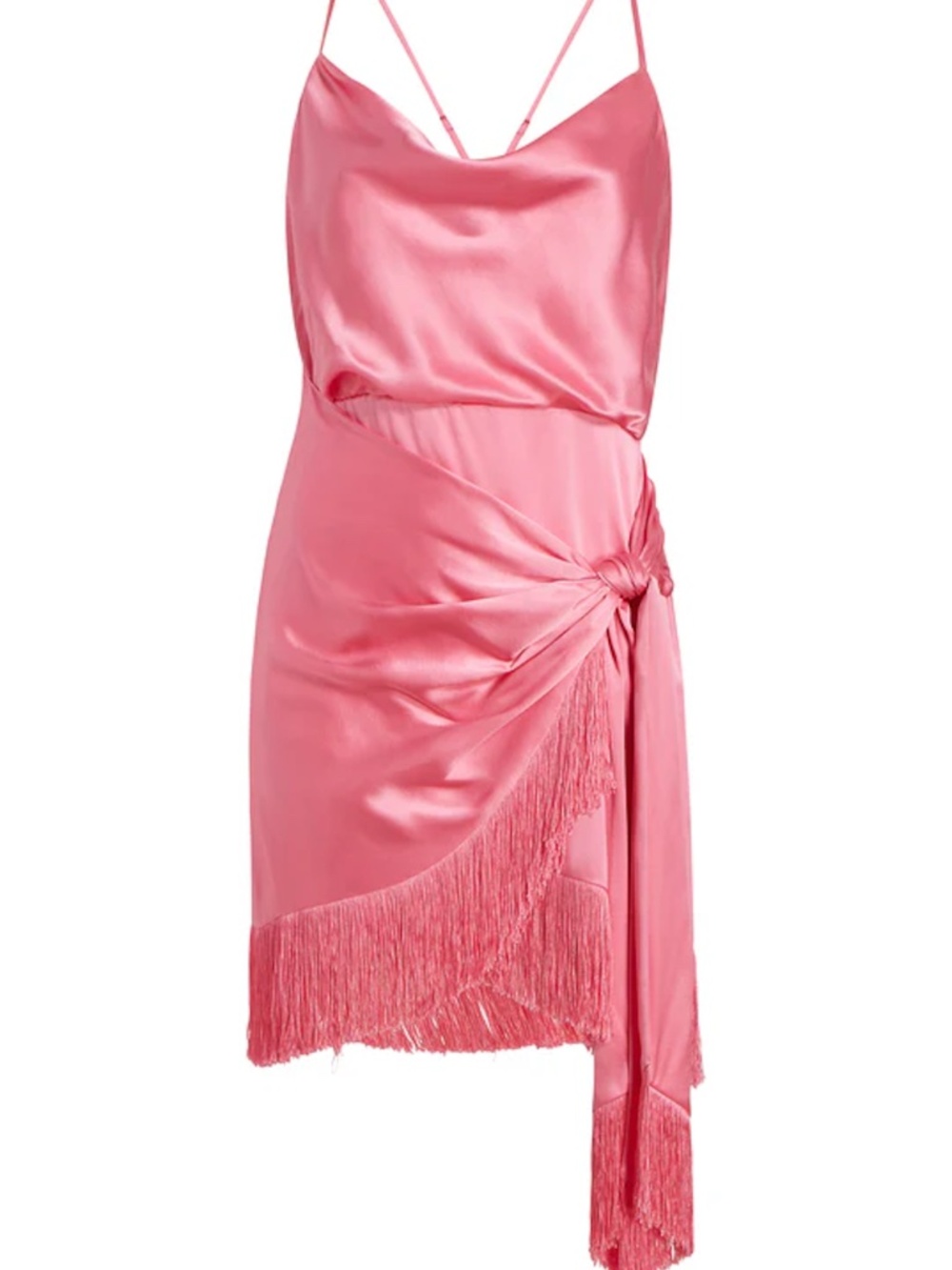 NWT Cinq A Sept Octavia Party Dress, Pink 100% Silk Satin Fringe Mini Size 0
